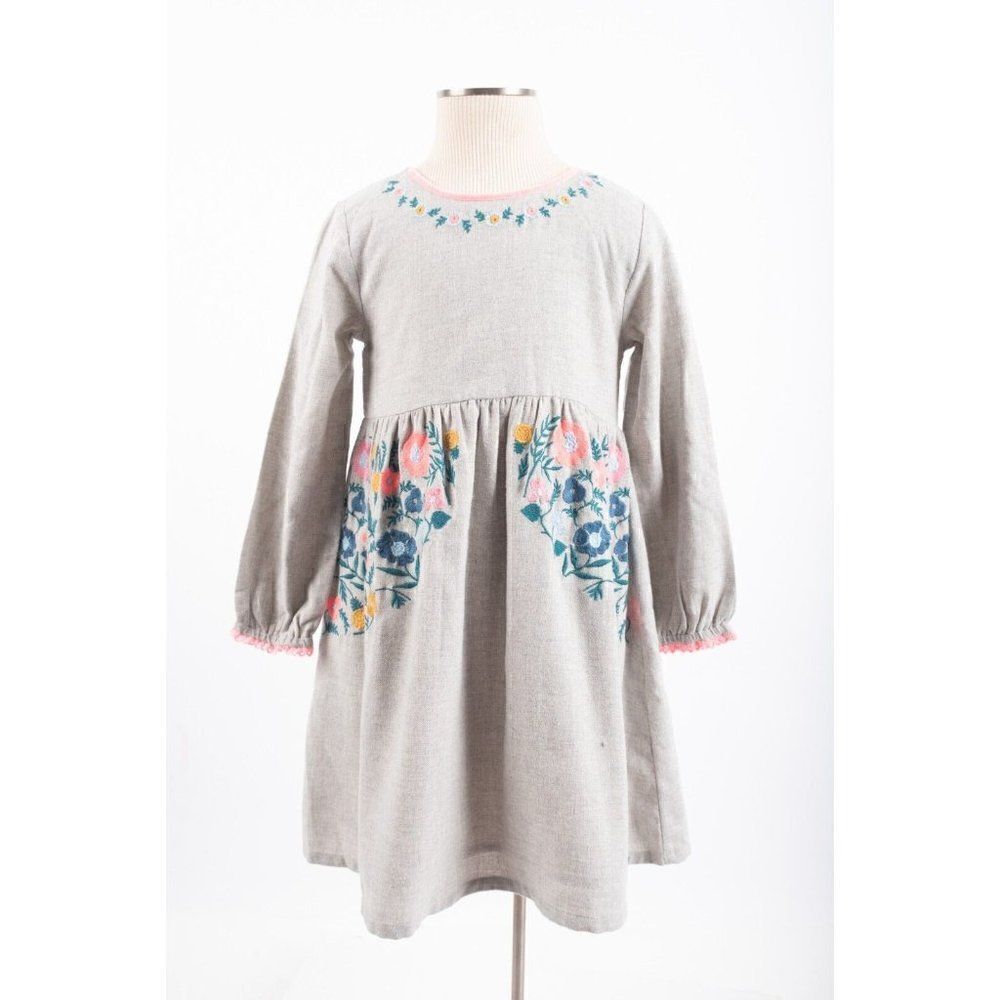 Egg New York Girls Dress Floral Embroidered Sz 5 Yrs Gray Long sleeve
